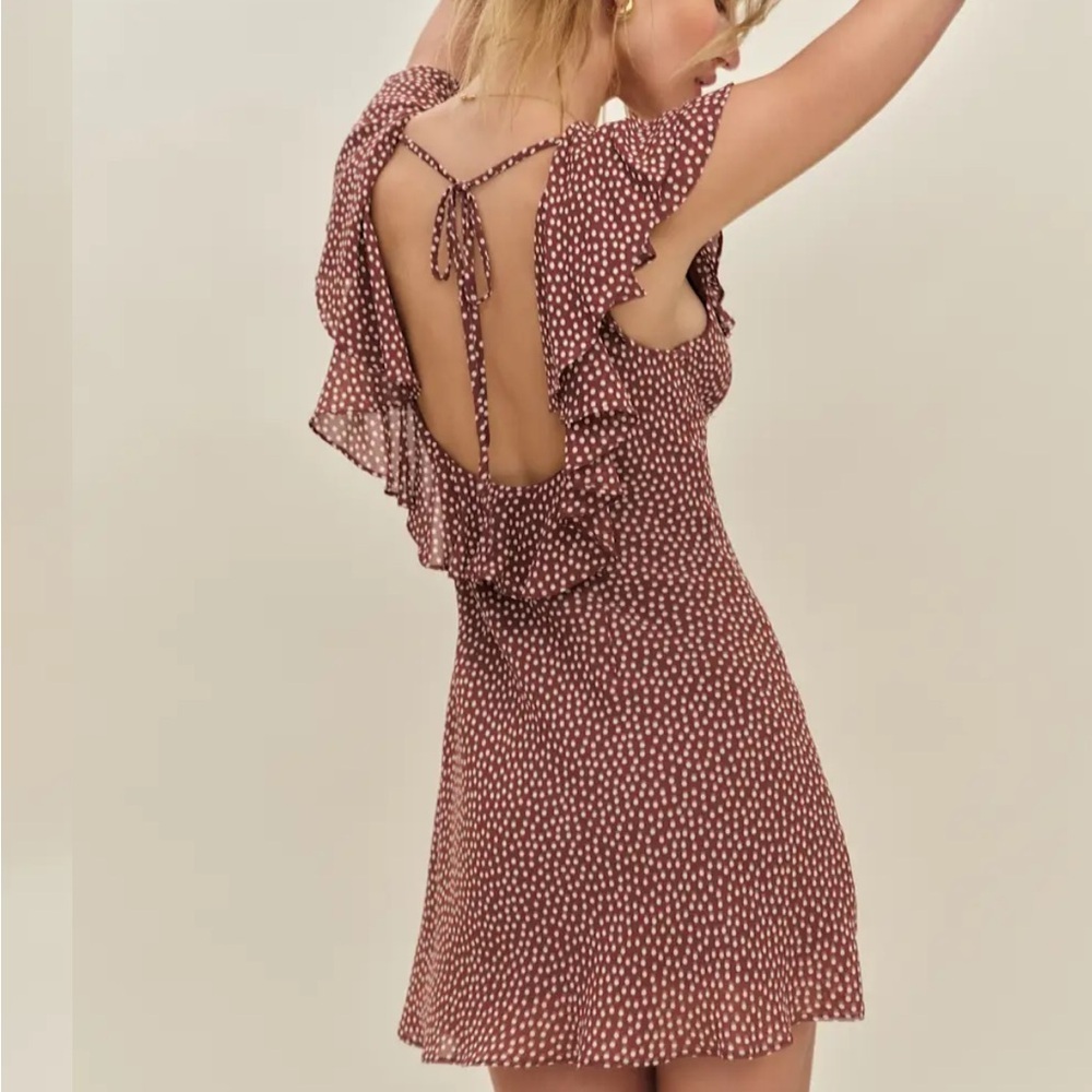 Reformation Brown Polka Dot Mini Dress - Picture 2 of 5